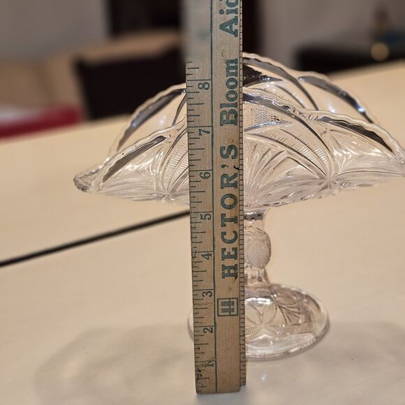 Pressed Glass Compote Footed Banana Fruit Boat Stand Basket Pedestal 8" Tall - Picture 9 of 11